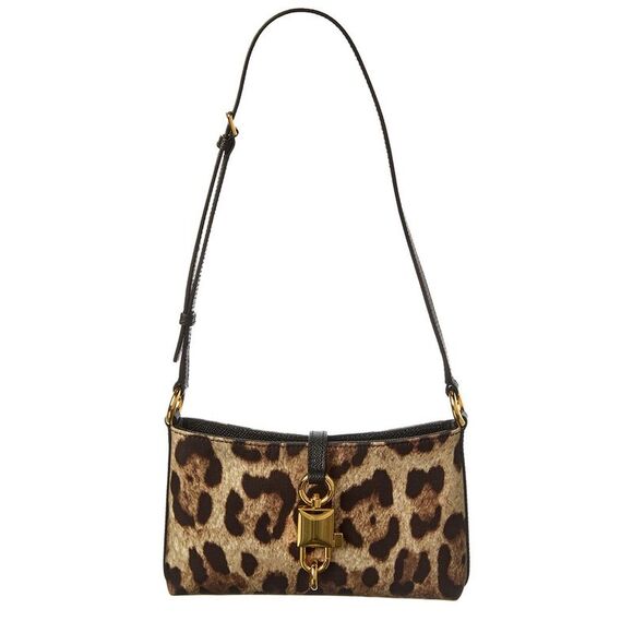 Dolce & Gabbana Handbags - Dolce & Gabbana Lock Canvas & Leather Shoulder Bag, Brown